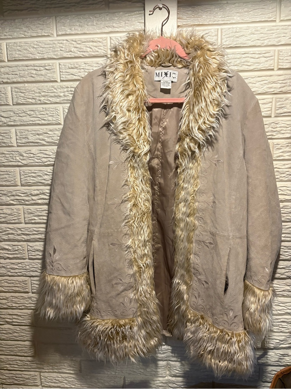 VINTAGE Y2K Penny Lane MiXit Taupe Faux Fur Trim Teddy Jacket